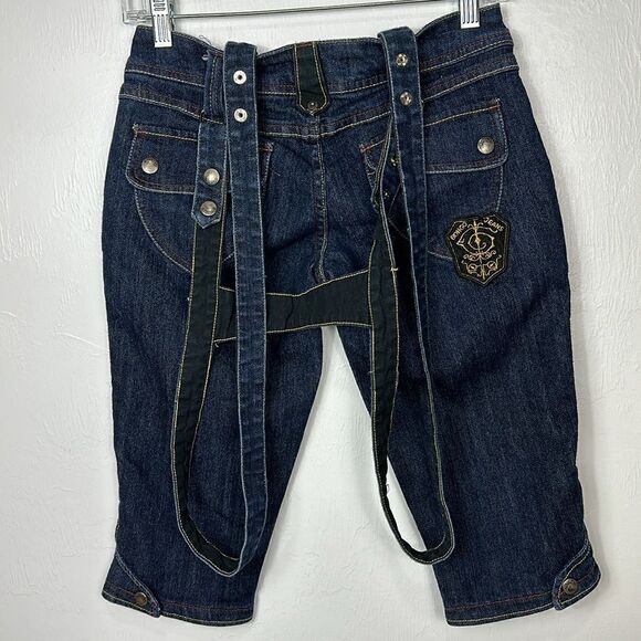 Bongo Dark Wash Cotton Blend Denim Suspender Capris Size 8F - Picture 3 of 13